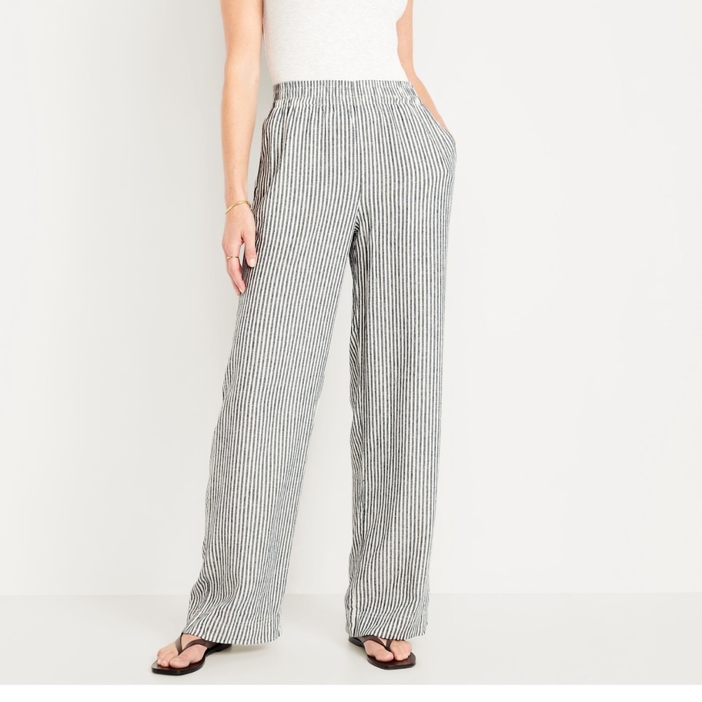 Old Navy Navy Striped Wide Leg Linen Pants